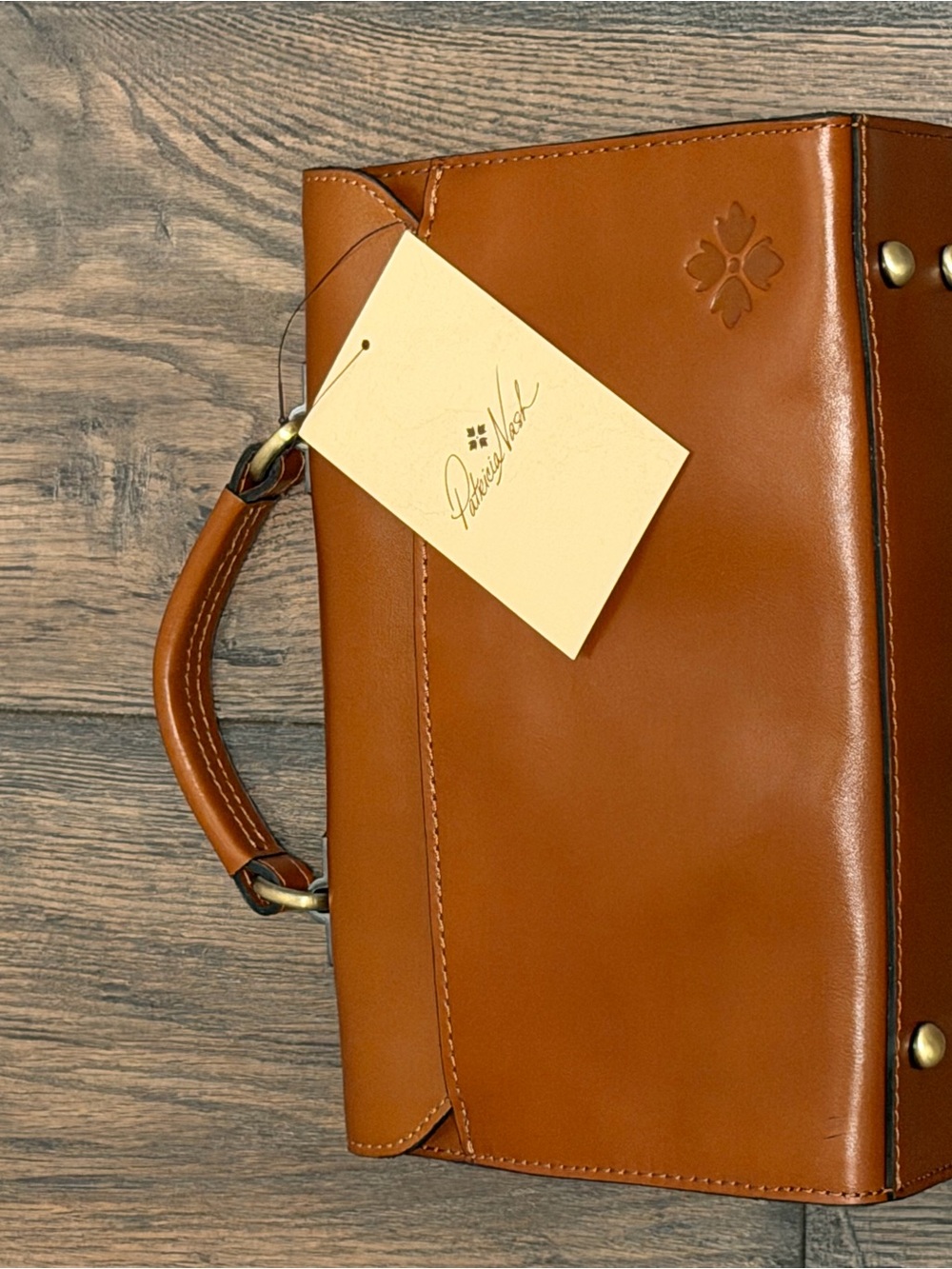 Patricia Nash Tan Floral Embossed Leather Satchel - Picture 7 of 8